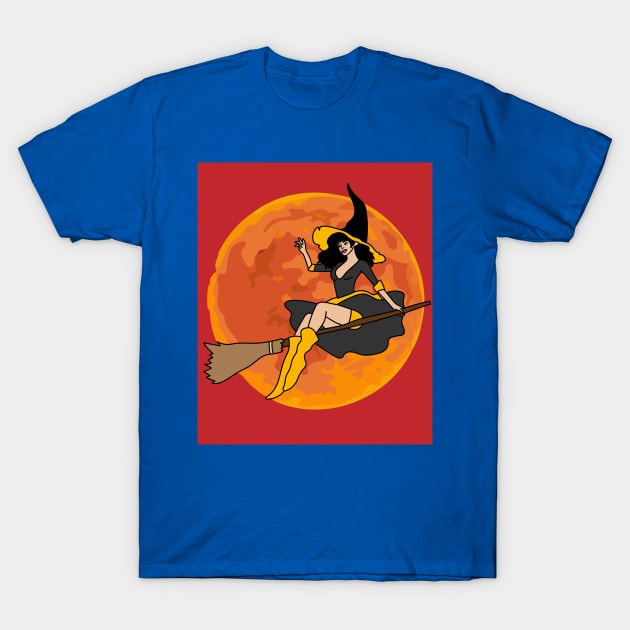 Flying Witch On A Broomstick With A Hat T-Shirt by flofin